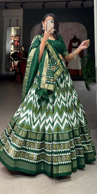 LNB1683 Green Color Tussar Silk Leheriya Foil Print Lehenga Choli Gotta Patti Lace Festive Party Wedding, Events etc. Delivery 4-6 Working Days @2199 | Lehenga, Bollywood Lehenga, Creative Lehenga, Designer Lehenga, Embroidered Lehenga, Party Wear Lehenga