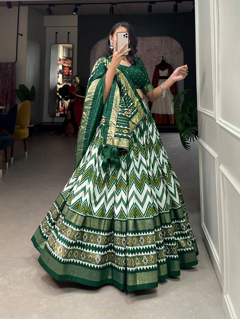 LNB1683 Green Color Tussar Silk Leheriya Foil Print Lehenga Choli Gotta Patti Lace Festive Party Wedding, Events etc. Delivery 4-6 Working Days @2199 | Lehenga, Bollywood Lehenga, Creative Lehenga, Designer Lehenga, Embroidered Lehenga, Party Wear Lehenga