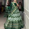 Dazzling Green Color Tussar Silk Leheriya Foil Print Lehenga Choli