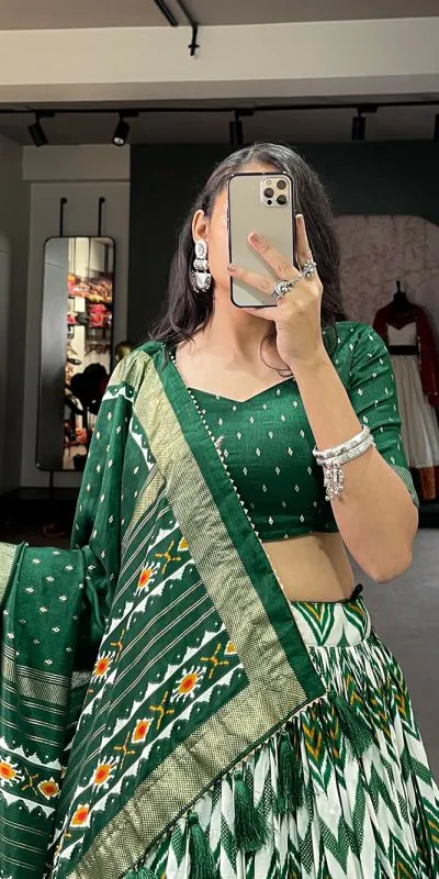 LNB1683 Green Color Tussar Silk Leheriya Foil Print Lehenga Choli Gotta Patti Lace Festive Party Wedding, Events etc. Delivery 4-6 Working Days @2199 | Lehenga, Bollywood Lehenga, Creative Lehenga, Designer Lehenga, Embroidered Lehenga, Party Wear Lehenga