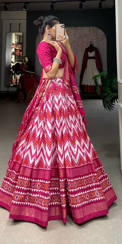 LNB1683 Pink Color Tussar Silk Leheriya Foil Print Lehenga Choli Gotta Patti Lace Festive Party Wedding, Events etc. Delivery 4-6 Working Days @2199 | Lehenga, Bollywood Lehenga, Creative Lehenga, Designer Lehenga, Embroidered Lehenga, Party Wear Lehenga
