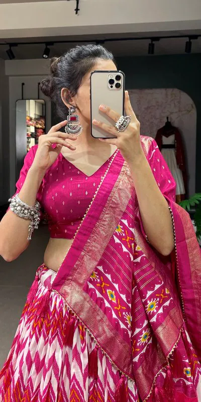 LNB1683 Pink Color Tussar Silk Leheriya Foil Print Lehenga Choli Gotta Patti Lace Festive Party Wedding, Events etc. Delivery 4-6 Working Days @2199 | Lehenga, Bollywood Lehenga, Creative Lehenga, Designer Lehenga, Embroidered Lehenga, Party Wear Lehenga