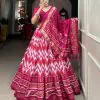 Dazzling Pink Color Tussar Silk Leheriya Foil Print Lehenga Choli