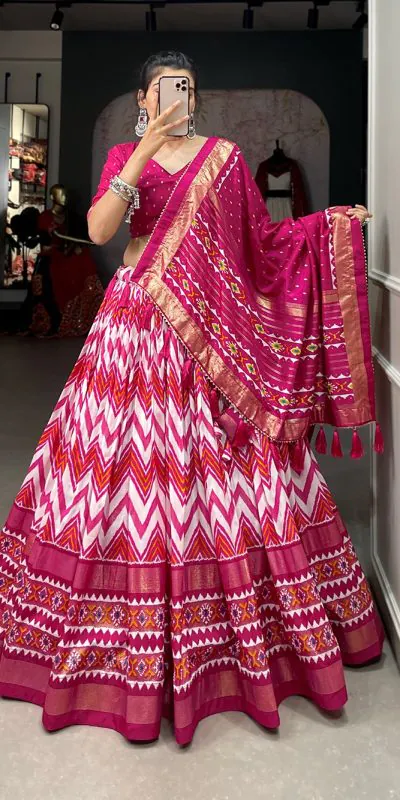 LNB1683 Pink Color Tussar Silk Leheriya Foil Print Lehenga Choli Gotta Patti Lace Festive Party Wedding, Events etc. Delivery 4-6 Working Days @2199 | Lehenga, Bollywood Lehenga, Creative Lehenga, Designer Lehenga, Embroidered Lehenga, Party Wear Lehenga