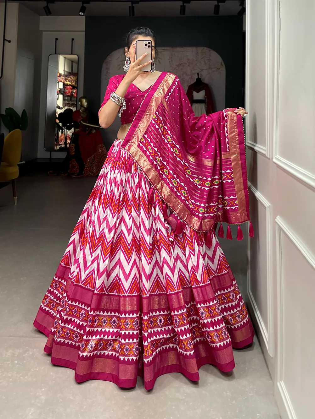 LNB1683 Pink Color Tussar Silk Leheriya Foil Print Lehenga Choli Gotta Patti Lace Festive Party Wedding, Events etc. Delivery 4-6 Working Days @2199 | Lehenga, Bollywood Lehenga, Creative Lehenga, Designer Lehenga, Embroidered Lehenga, Party Wear Lehenga