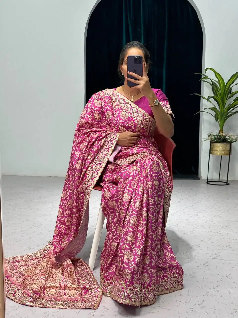 ST 390 Pink Color Vichitra Silk Digital Printed Embroidery Saree Casual, Wedding, Party, Festive, Events Etc. Expected Delivery 4-6 Working Days @1949/- | Designer Sarees, Sarees, Bollywood Sarees, Creative Sarees, Embroidered Sarees, Ethnic Saree, Modern Digital sarees, Party Wear Sarees