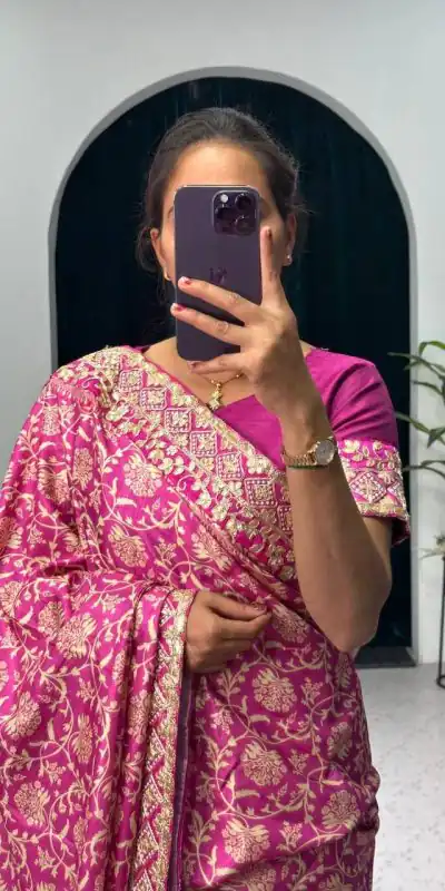 ST 390 Pink Color Vichitra Silk Digital Printed Embroidery Saree Casual, Wedding, Party, Festive, Events Etc. Expected Delivery 4-6 Working Days @1949/- | Designer Sarees, Sarees, Bollywood Sarees, Creative Sarees, Embroidered Sarees, Ethnic Saree, Modern Digital sarees, Party Wear Sarees