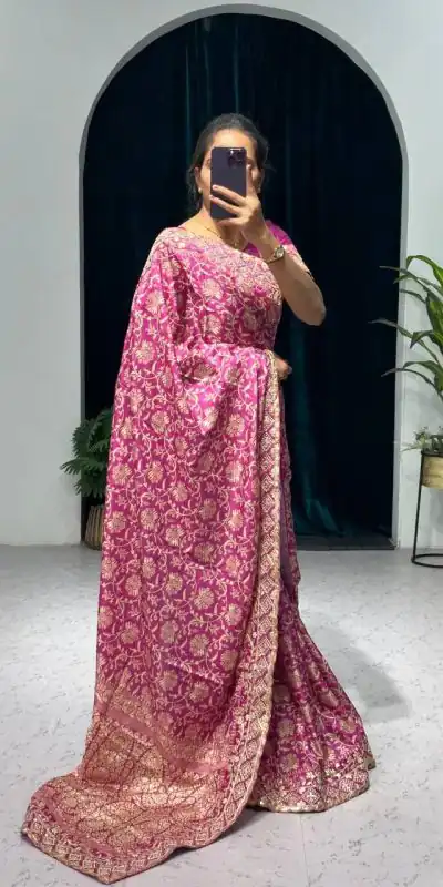 ST 390 Pink Color Vichitra Silk Digital Printed Embroidery Saree Casual, Wedding, Party, Festive, Events Etc. Expected Delivery 4-6 Working Days @1949/- | Designer Sarees, Sarees, Bollywood Sarees, Creative Sarees, Embroidered Sarees, Ethnic Saree, Modern Digital sarees, Party Wear Sarees