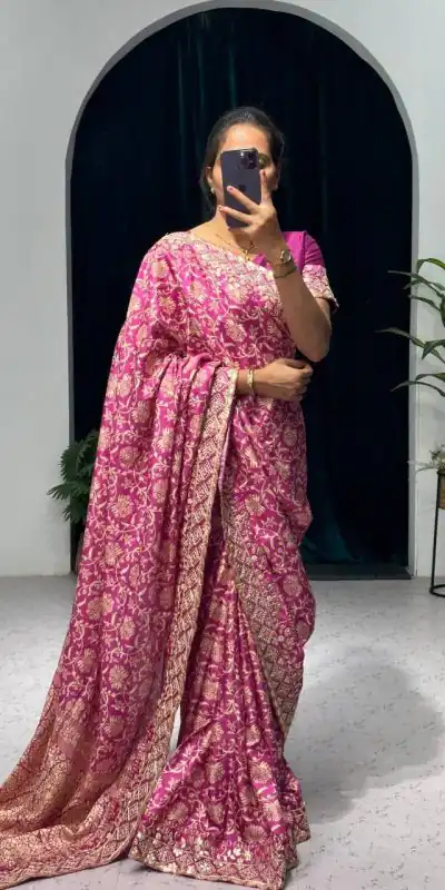 ST 390 Pink Color Vichitra Silk Digital Printed Embroidery Saree Casual, Wedding, Party, Festive, Events Etc. Expected Delivery 4-6 Working Days @1949/- | Designer Sarees, Sarees, Bollywood Sarees, Creative Sarees, Embroidered Sarees, Ethnic Saree, Modern Digital sarees, Party Wear Sarees