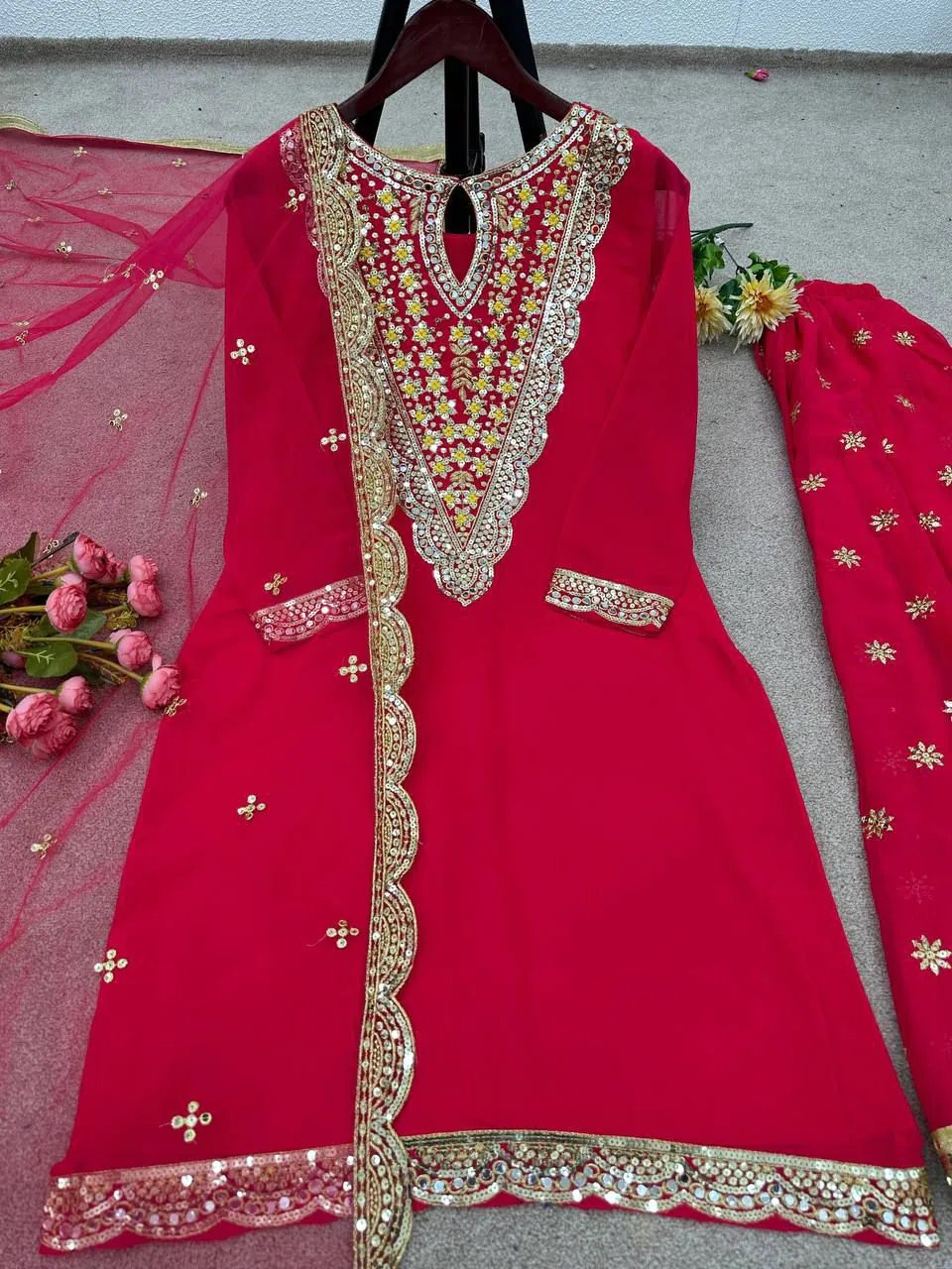 NSR 784 Red Color Georgette Embroidery Sequence Mirror Hand Work Salwar Suit Casual, Party Festive, Events Etc. Expected Delivery 4-6 Working Days @2050/- | Jump Suits, Salwar suit, Casual Suits, Creative suits, Designer Suits, Palazzo Suits, Party Wear Suits, Patiala Suits, Straight Suits