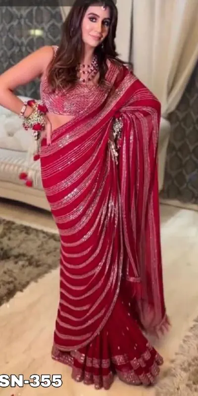 JR 607 Red Color Georgette Embroidery Pallu Scat Saree Blouse Mono Silk Embroidery  Casual, Wedding, Festive, Events Expected Delivery  4-6 Working Days @1649 | Designer Sarees, Sarees, Bollywood Sarees, Creative Sarees, Embroidered Sarees, Ethnic Saree, Modern Digital sarees, Party Wear Sarees