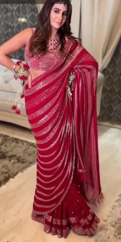JR 607 Red Color Georgette Embroidery Pallu Scat Saree Blouse Mono Silk Embroidery  Casual, Wedding, Festive, Events Expected Delivery  4-6 Working Days @1649 | Designer Sarees, Sarees, Bollywood Sarees, Creative Sarees, Embroidered Sarees, Ethnic Saree, Modern Digital sarees, Party Wear Sarees