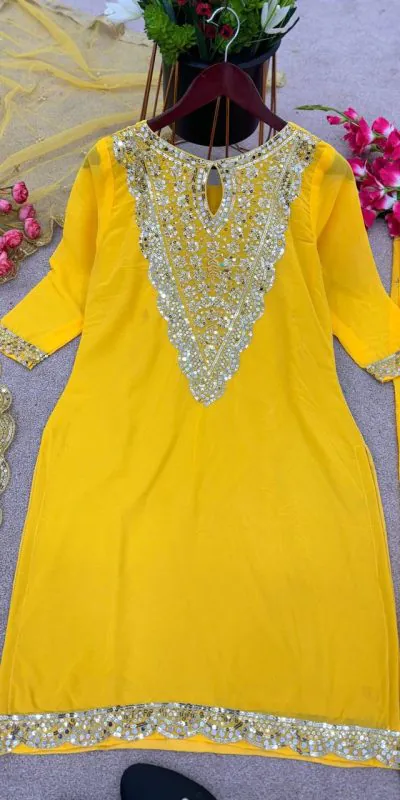 NSR 784 Yellow Color Georgette Embroidery Sequence Mirror Hand Work Salwar Suit Casual, Party Festive, Events Etc. Expected Delivery 4-6 Working Days @2050/ | Jump Suits, Salwar suit, Casual Suits, Creative suits, Designer Suits, Palazzo Suits, Party Wear Suits, Patiala Suits, Straight Suits