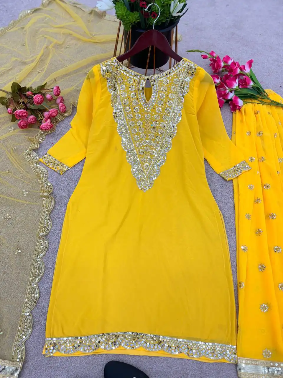 NSR 784 Yellow Color Georgette Embroidery Sequence Mirror Hand Work Salwar Suit Casual, Party Festive, Events Etc. Expected Delivery 4-6 Working Days @2050/ | Jump Suits, Salwar suit, Casual Suits, Creative suits, Designer Suits, Palazzo Suits, Party Wear Suits, Patiala Suits, Straight Suits