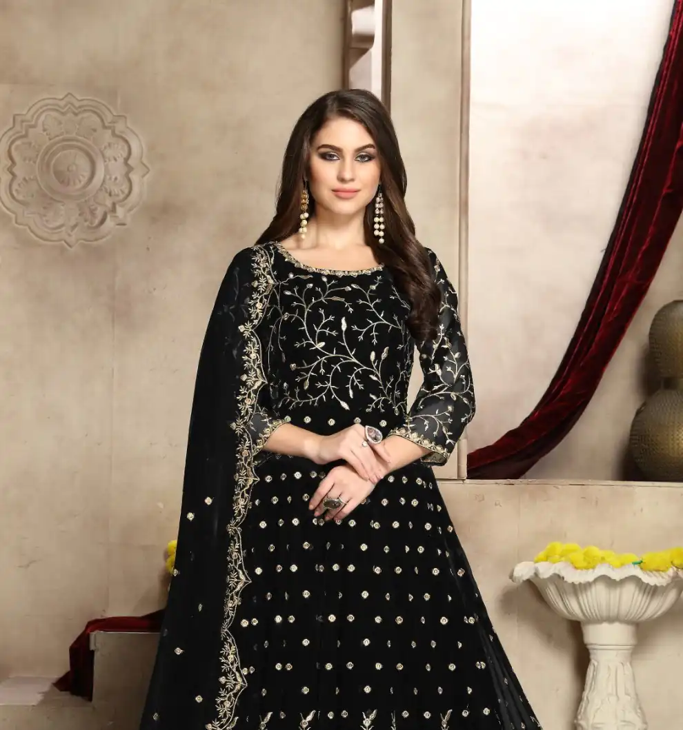  FC 94003 Black Color Georgette Multi Thread Zari Stich Anarkali Suit Wedding, Party, Festive events, etc. Expected Delivery  4-6 Working Days @2149/- | Anarkali Suits, Bollywood Anarkali, Creative-Anarkali, Designer Anarkali, Embroidered Anarkali, Party Wear Anarkali