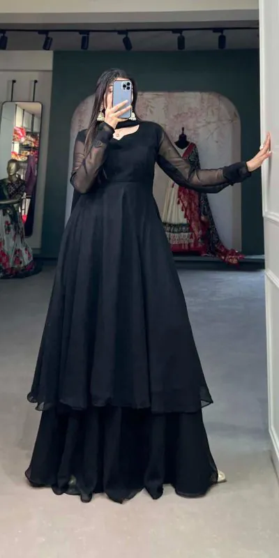 YNF3502 Black Color Georgette Plain Top Plain Plaza And Dupatta Casual, Wedding, Party, Festive, Events Etc.  Expected Delivery  4-6 Working Days @1999/- | Jump Suits, Salwar suit, Casual Suits, Creative suits, Designer Suits, Palazzo Suits, Party Wear Suits, Patiala Suits, Straight Suits
