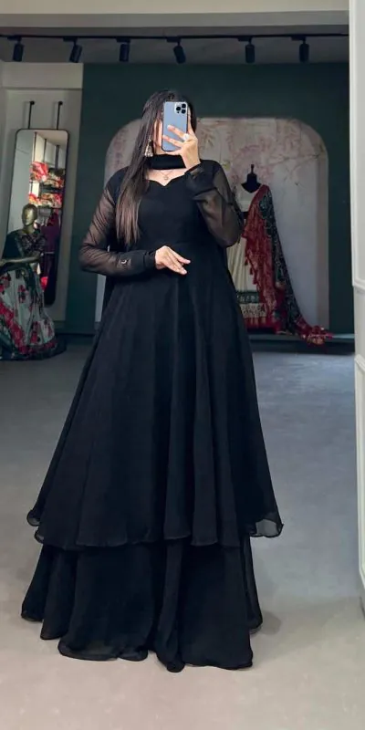 YNF3502 Black Color Georgette Plain Top Plain Plaza And Dupatta Casual, Wedding, Party, Festive, Events Etc.  Expected Delivery  4-6 Working Days @1999/- | Jump Suits, Salwar suit, Casual Suits, Creative suits, Designer Suits, Palazzo Suits, Party Wear Suits, Patiala Suits, Straight Suits