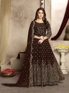  FC 94001 coffee Color Georgette Multi Thread Zari Stich Anarkali Suit Wedding, Party, Festive events, etc. Expected Delivery  4-6 Working Days @2149/- | Anarkali Suits, Bollywood Anarkali, Creative-Anarkali, Designer Anarkali, Embroidered Anarkali, Party Wear Anarkali
