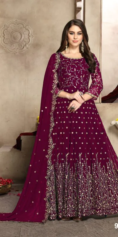FC 94005 Maroon Color Georgette Multi Thread Zari Stich Anarkali Suit Wedding, Party, Festive events, etc. Expected Delivery 4-6 Working Days @2149/- | Anarkali Suits, Bollywood Anarkali, Creative-Anarkali, Designer Anarkali, Embroidered Anarkali, Party Wear Anarkali