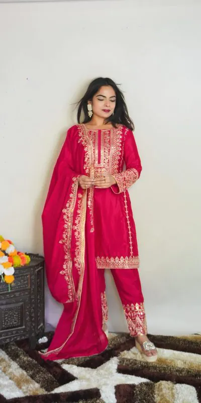 SRK 5151 Pink Color Pure Chinnon Silk Embroidery Sequence Salwar Suit Wedding, Party, Festive, Events Expected Delivery 4-6 Working Days @ 1949/- | Jump Suits, Salwar suit, Casual Suits, Creative suits, Designer Suits, Palazzo Suits, Party Wear Suits, Patiala Suits, Straight Suits