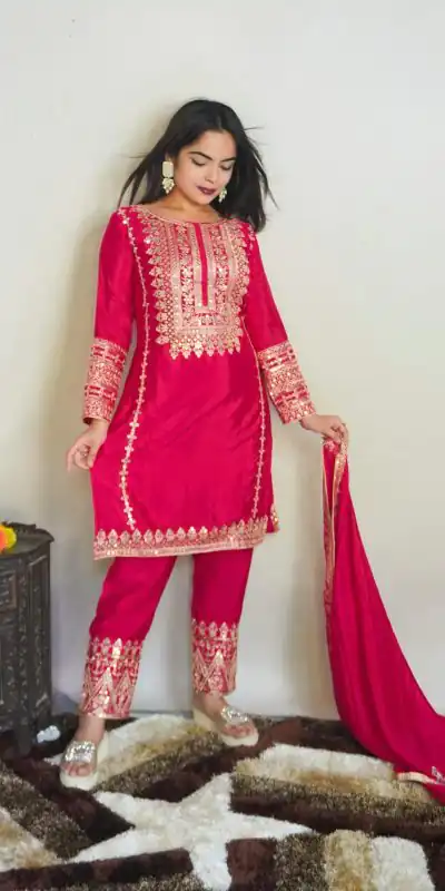 SRK 5151 Pink  Color Pure Chinnon Silk Embroidery Sequence Salwar Suit Wedding, Party, Festive, Events Expected Delivery 4-6 Working Days @ 1949/- | Jump Suits, Salwar suit, Casual Suits, Creative suits, Designer Suits, Palazzo Suits, Party Wear Suits, Patiala Suits, Straight Suits