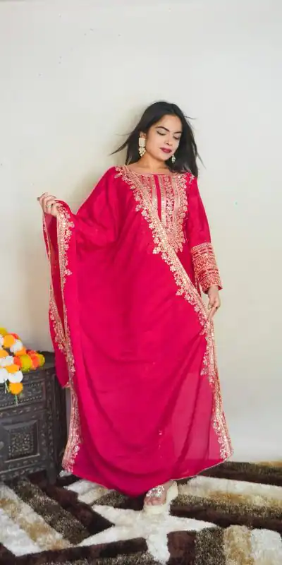 SRK 5151 Pink  Color Pure Chinnon Silk Embroidery Sequence Salwar Suit Wedding, Party, Festive, Events Expected Delivery 4-6 Working Days @ 1949/- | Jump Suits, Salwar suit, Casual Suits, Creative suits, Designer Suits, Palazzo Suits, Party Wear Suits, Patiala Suits, Straight Suits