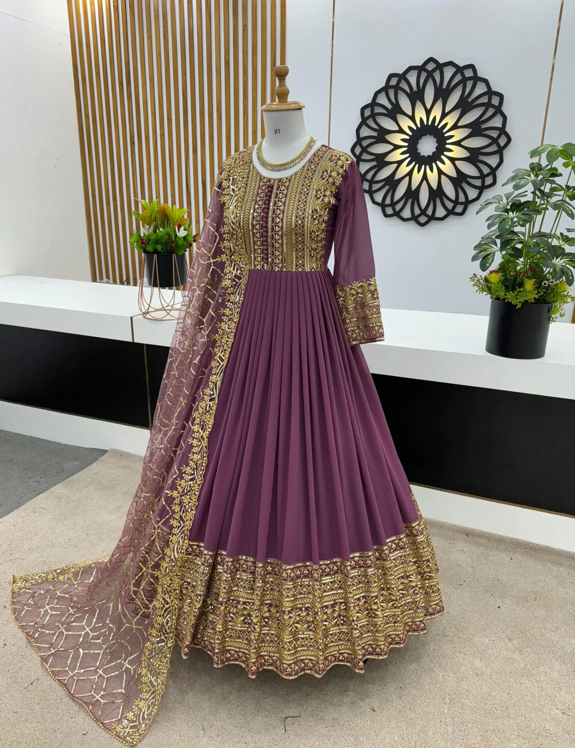 ZSR 3059 Purple Color Georgette Embroidery Sequence Work Gown Casual, Wedding, Party, Festive, Events Etc. Expected Delivery 4-6 Working Days 2049/- | Gowns, Bollywood Gowns, Creative Gowns, Designer Gowns, Embroidered Gowns, Party Wear Gowns