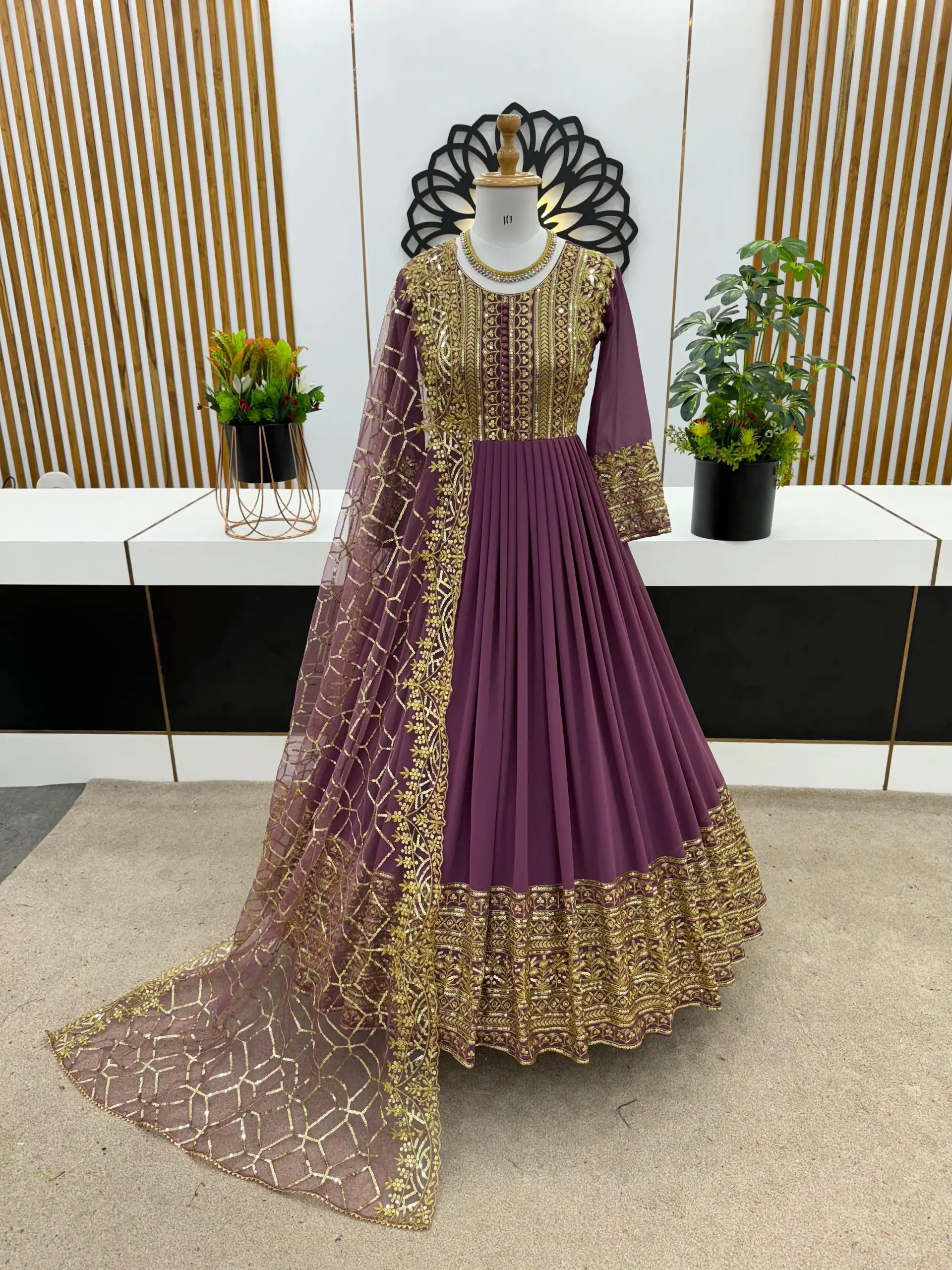 ZSR 3059 Purple Color Georgette Embroidery Sequence Work Gown Casual, Wedding, Party, Festive, Events Etc. Expected Delivery 4-6 Working Days 2049/- | Gowns, Bollywood Gowns, Creative Gowns, Designer Gowns, Embroidered Gowns, Party Wear Gowns