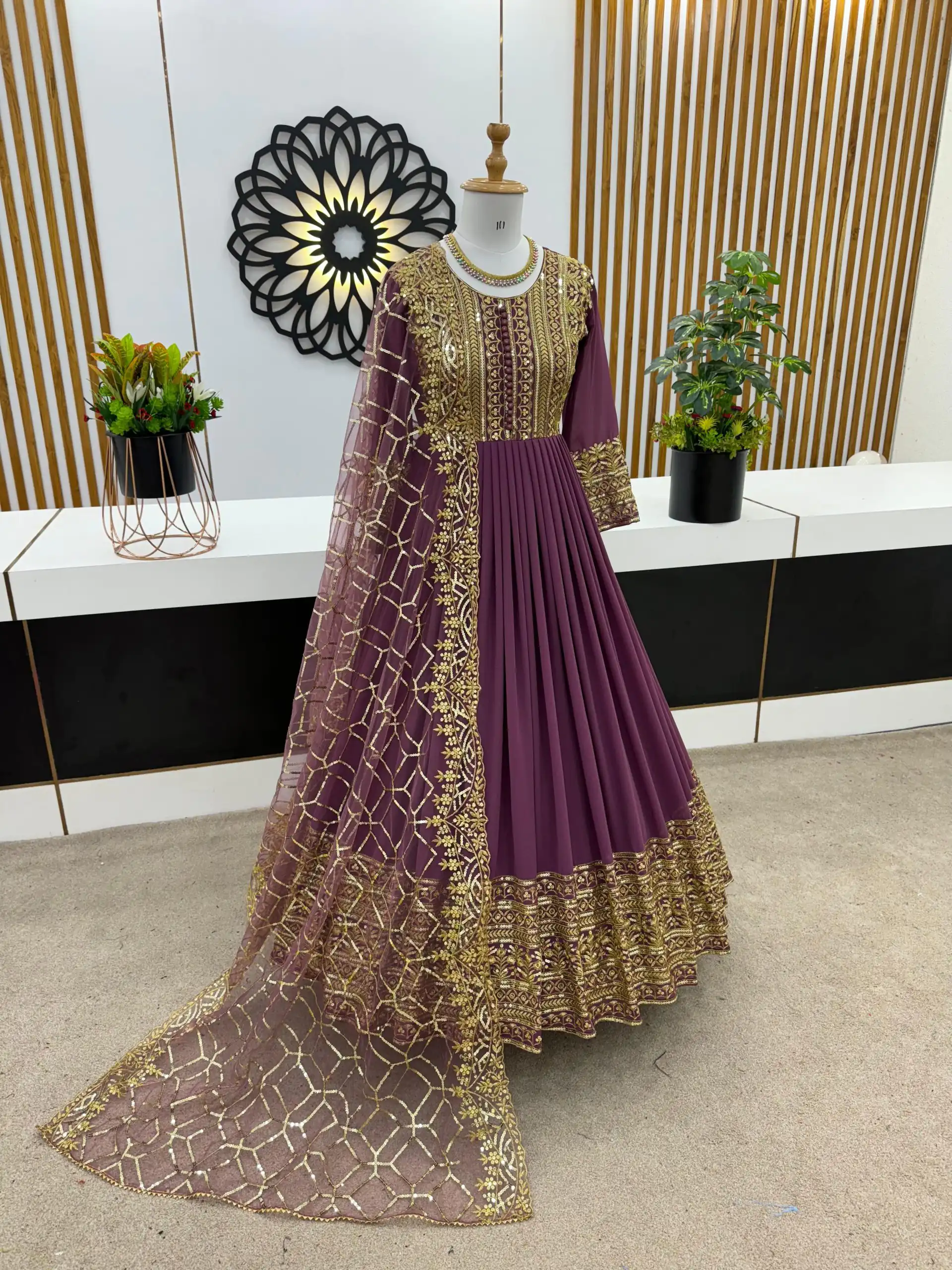 ZSR 3059 Purple Color Georgette Embroidery Sequence Work Gown Casual, Wedding, Party, Festive, Events Etc. Expected Delivery 4-6 Working Days 2049/- | Gowns, Bollywood Gowns, Creative Gowns, Designer Gowns, Embroidered Gowns, Party Wear Gowns