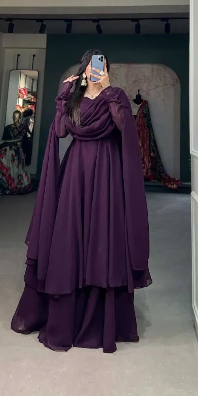 YNF3502 Wine Color Georgette Plain Top Plain Plaza And Dupatta Casual, Wedding, Party, Festive, Events Etc.  Expected Delivery  4-6 Working Days @1999/- | Jump Suits, Salwar suit, Casual Suits, Creative suits, Designer Suits, Palazzo Suits, Party Wear Suits, Patiala Suits, Straight Suits