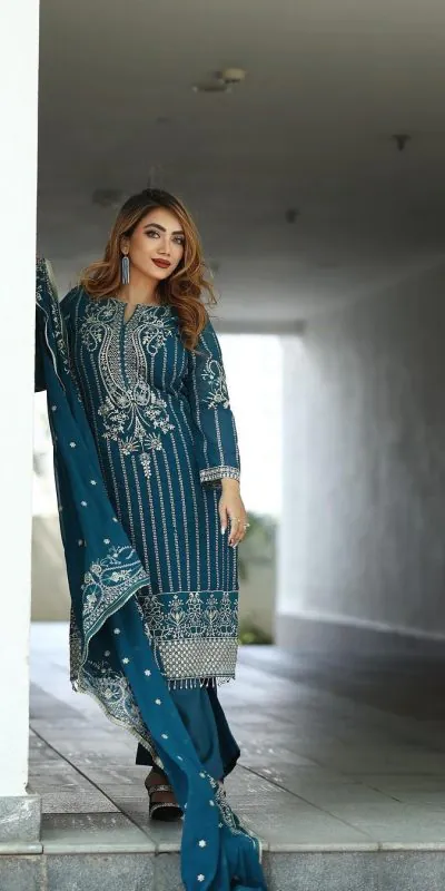 SRK 5152 Blue Color Pure Chinnon Silk Embroidery Sequence Salwar Suit Wedding, Party, Festive, Events Expected Delivery 4-6 Working Days @ 1899/- | Jump Suits, Salwar suit, Casual Suits, Creative suits, Designer Suits, Palazzo Suits, Party Wear Suits, Patiala Suits, Straight Suits