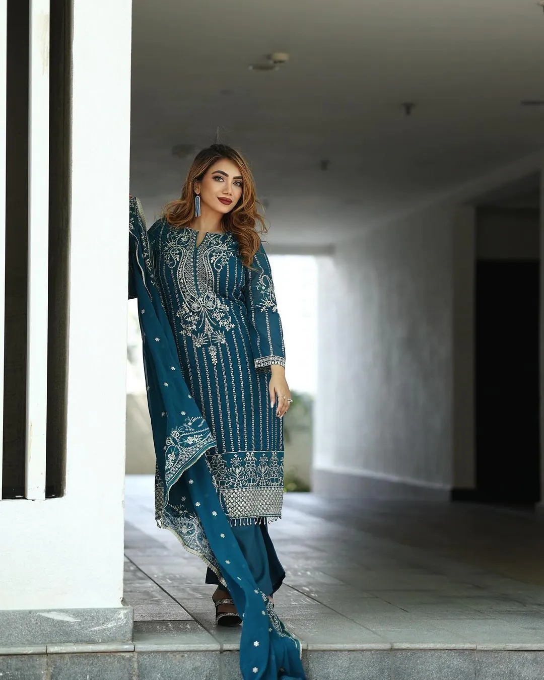 SRK 5152 Blue Color Pure Chinnon Silk Embroidery Sequence Salwar Suit Wedding, Party, Festive, Events Expected Delivery 4-6 Working Days @ 1899/- | Jump Suits, Salwar suit, Casual Suits, Creative suits, Designer Suits, Palazzo Suits, Party Wear Suits, Patiala Suits, Straight Suits