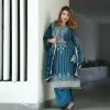 Entrancing Blue Color Pure Chinnon Silk Embroidery Salwar Suit
