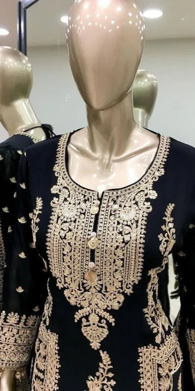 SRK 5146 Black Color Pure Chinnon Silk Embroidery Coding Dori Salwar Suit Wedding, Party, Festive, Events Expected Delivery 4-6 Working Days @ 2199/- | Casual Suits, Jump Suits, Salwar suit, Creative suits, Designer Suits, Palazzo Suits, Party Wear Suits, Patiala Suits, Straight Suits