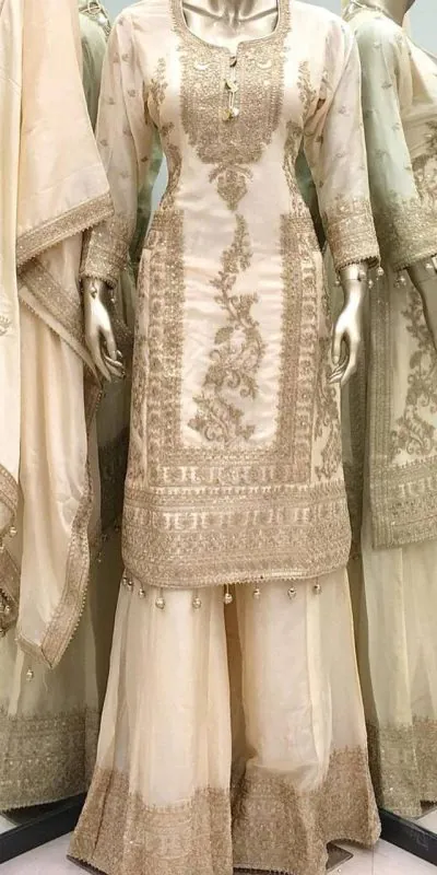 SRK 5146 Golden Color Pure Chinnon Silk Embroidery Coding Dori Salwar Suit Wedding, Party, Festive, Events Expected Delivery 4-6 Working Days @ 2199/- | Casual Suits, Jump Suits, Salwar suit, Creative suits, Designer Suits, Palazzo Suits, Party Wear Suits, Patiala Suits, Straight Suits