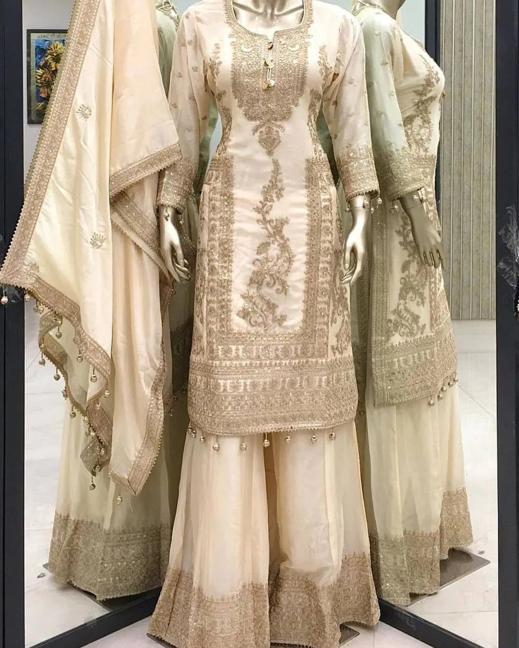 SRK 5146 Golden Color Pure Chinnon Silk Embroidery Coding Dori Salwar Suit Wedding, Party, Festive, Events Expected Delivery 4-6 Working Days @ 2199/- | Casual Suits, Jump Suits, Salwar suit, Creative suits, Designer Suits, Palazzo Suits, Party Wear Suits, Patiala Suits, Straight Suits