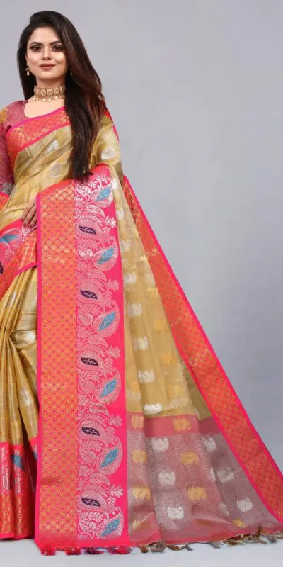 MB™️  3243 Golden Color Soft Organic Tissue Silk Saree Gold ,Silver Zari Weaving Casual, Party Wear, Festival, Events, Etc. Delivery 4-6 Working Days @1550/- | Designer Sarees, Sarees, Bollywood Sarees, Creative Sarees, Embroidered Sarees, Ethnic Saree, Modern Digital sarees, Party Wear Sarees