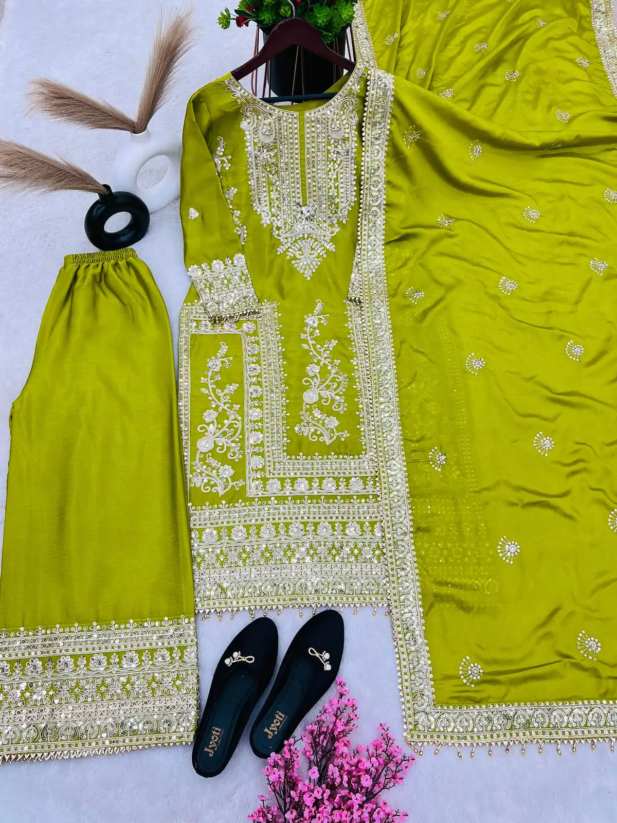 SRK 5146 Green Color Pure Chinnon Silk Embroidery Coding Dori Salwar Suit Wedding, Party, Festive, Events Expected Delivery 4-6 Working Days @ 2199/- | Casual Suits, Jump Suits, Salwar suit, Creative suits, Designer Suits, Palazzo Suits, Party Wear Suits, Patiala Suits, Straight Suits
