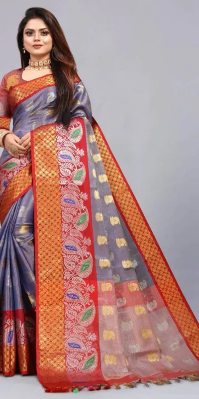 MB™️  3243 Grey Color Soft Organic Tissue Silk Saree Gold ,Silver Zari Weaving Casual, Party Wear, Festival, Events, Etc. Delivery 4-6 Working Days @1550/- | Designer Sarees, Sarees, Bollywood Sarees, Creative Sarees, Embroidered Sarees, Ethnic Saree, Modern Digital sarees, Party Wear Sarees