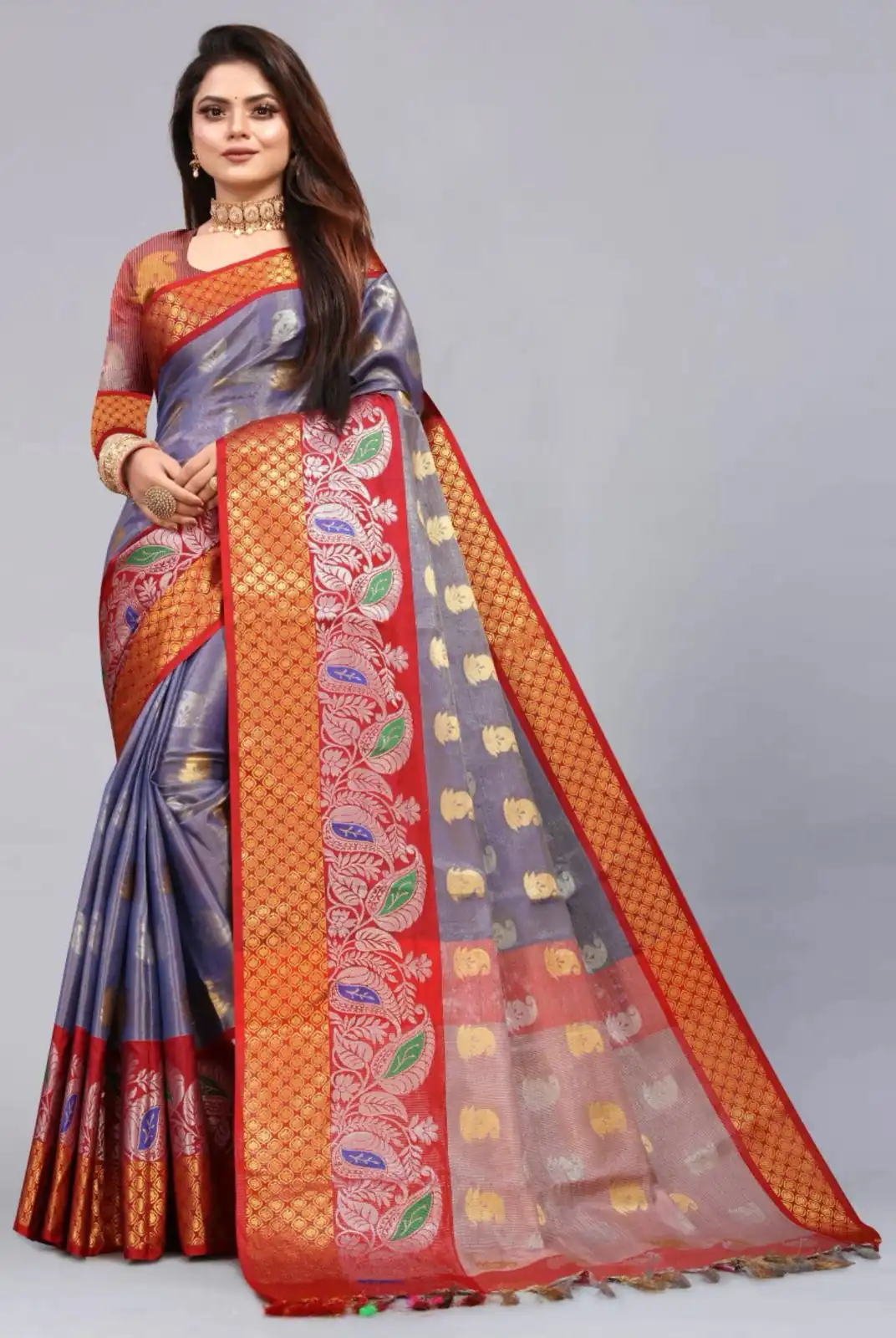 MB™️  3243 Grey Color Soft Organic Tissue Silk Saree Gold ,Silver Zari Weaving Casual, Party Wear, Festival, Events, Etc. Delivery 4-6 Working Days @1550/- | Designer Sarees, Sarees, Bollywood Sarees, Creative Sarees, Embroidered Sarees, Ethnic Saree, Modern Digital sarees, Party Wear Sarees