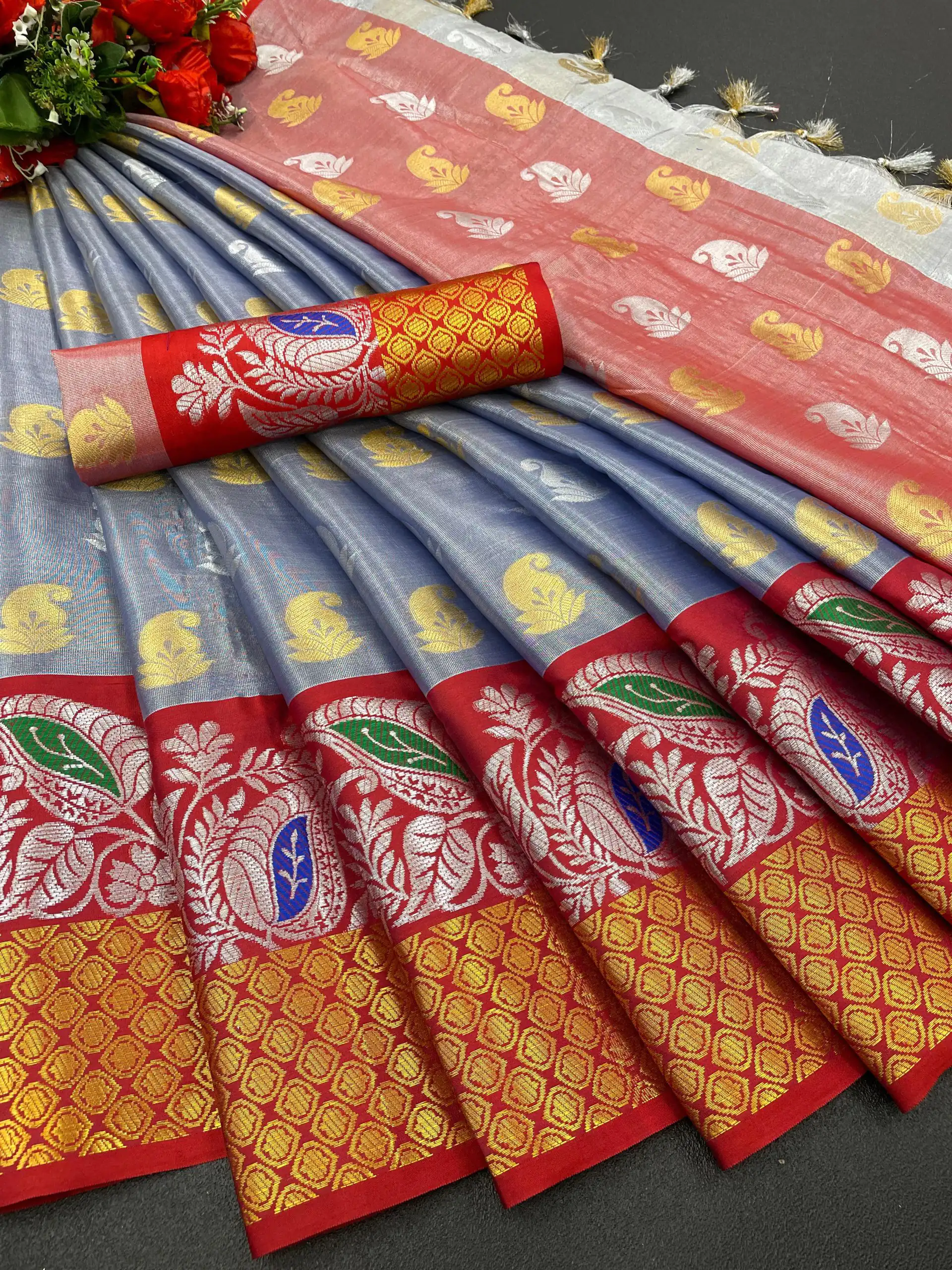 MB™️  3243 Grey Color Soft Organic Tissue Silk Saree Gold ,Silver Zari Weaving Casual, Party Wear, Festival, Events, Etc. Delivery 4-6 Working Days @1550/- | Designer Sarees, Sarees, Bollywood Sarees, Creative Sarees, Embroidered Sarees, Ethnic Saree, Modern Digital sarees, Party Wear Sarees