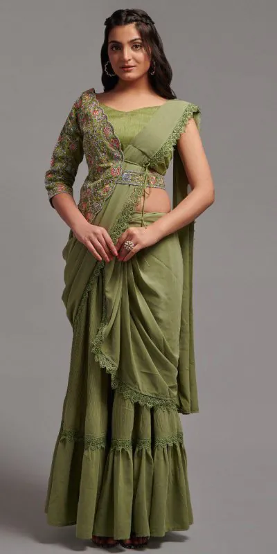 VT-530 Mehndi Color Diamond Georgette Free Size Stitching Saree And Blouse Casual, Wedding, Festive, Events . Expected Delivery  4-6 Working Days @2349/- | Designer Sarees, Sarees, Bollywood Sarees, Creative Sarees, Embroidered Sarees, Ethnic Saree, Modern Digital sarees, Party Wear Sarees