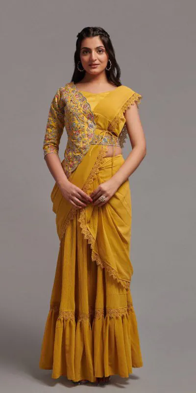 VT-530 Mustard Color Diamond Georgette Free Size Stitching Saree And Blouse Casual, Wedding, Festive, Events . Expected Delivery  4-6 Working Days @2349/- | Designer Sarees, Sarees, Bollywood Sarees, Creative Sarees, Embroidered Sarees, Ethnic Saree, Modern Digital sarees, Party Wear Sarees