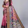 Fancy Peach Color Organic Tissue Silk Gold Zari Weaving Saree
