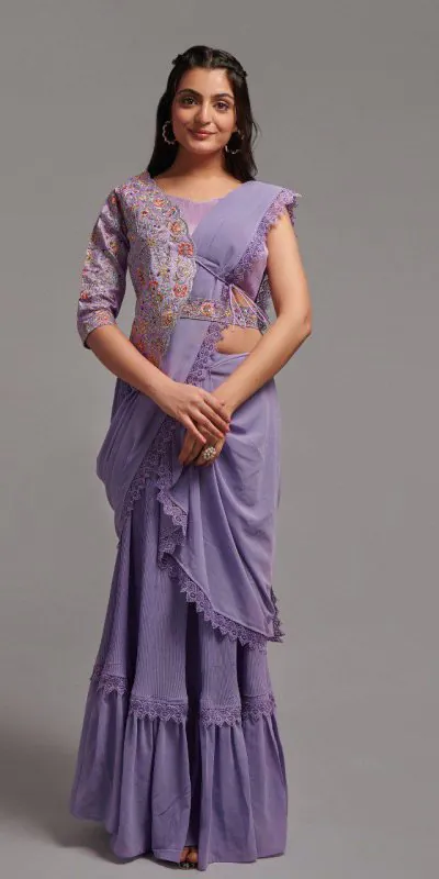 VT-530 Violet Color Diamond Georgette Free Size Stitching Saree And Blouse Casual, Wedding, Festive, Events . Expected Delivery  4-6 Working Days @2349/- | Designer Sarees, Sarees, Bollywood Sarees, Creative Sarees, Embroidered Sarees, Ethnic Saree, Modern Digital sarees, Party Wear Sarees