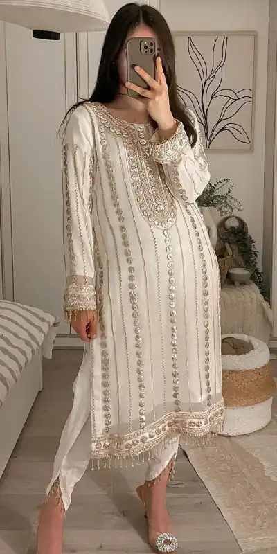 LG 1832 White Color Georgette Embroidery Foil Work Salwar Suit Casual, Wedding, Festive, Events Expected Delivery 4-6 Working Days @2149/- | Jump Suits, Salwar suit, Casual Suits, Creative suits, Designer Suits, Palazzo Suits, Party Wear Suits, Patiala Suits, Straight Suits