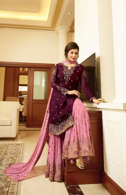 FC Fiona 22216 Wine Georgette Embroidery Stone Work Sharara Suit Wedding, Party, Festive, Events Etc. Expected Delivery 4-6 Working Days  @1949/- | Jump Suits, Salwar suit, Casual Suits, Creative suits, Designer Suits, Palazzo Suits, Party Wear Suits, Patiala Suits, Straight Suits