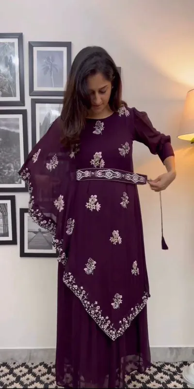  FC 5680 Wine Georgette Thread With Sequence Anarkali Suit Wedding, Party, Festive events, etc. Expected Delivery  4-6 Working Days @2399/- Only FC 1899/- | Anarkali Suits, Bollywood Anarkali, Creative-Anarkali, Designer Anarkali, Embroidered Anarkali, Party Wear Anarkali