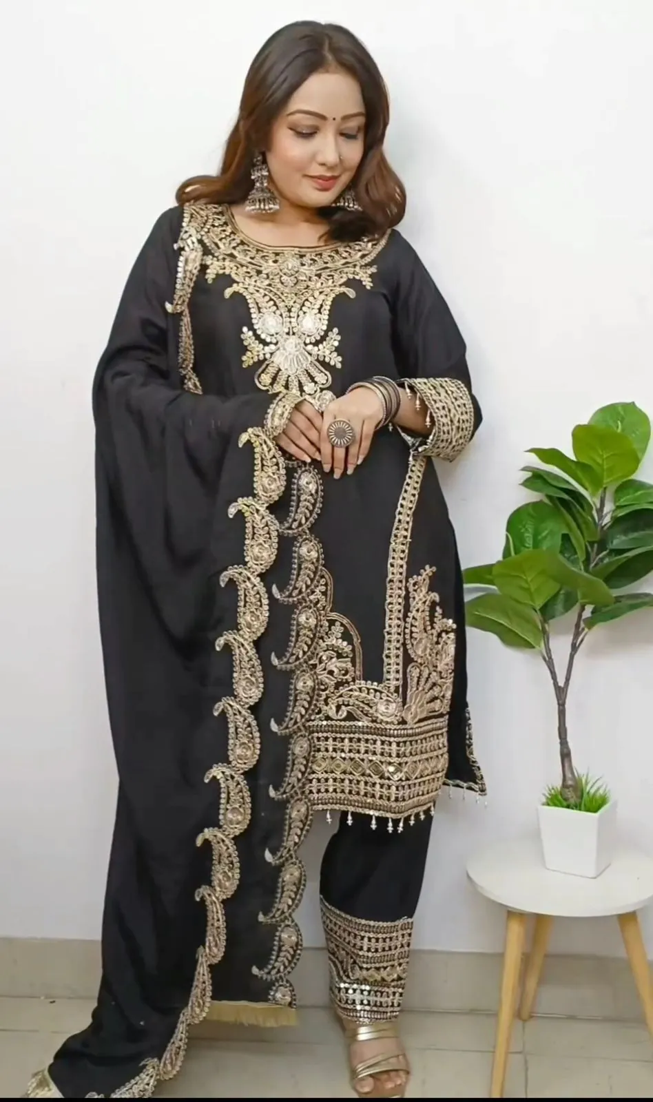 SRK 5149 Black Color Pure Chinnon Silk Embroidery Sequence Salwar Suit Wedding, Party, Festive, Events Expected Delivery 4-6 Working Days @ 2049/- | Jump Suits, Salwar suit, Casual Suits, Creative suits, Designer Suits, Palazzo Suits, Party Wear Suits, Patiala Suits, Straight Suits
