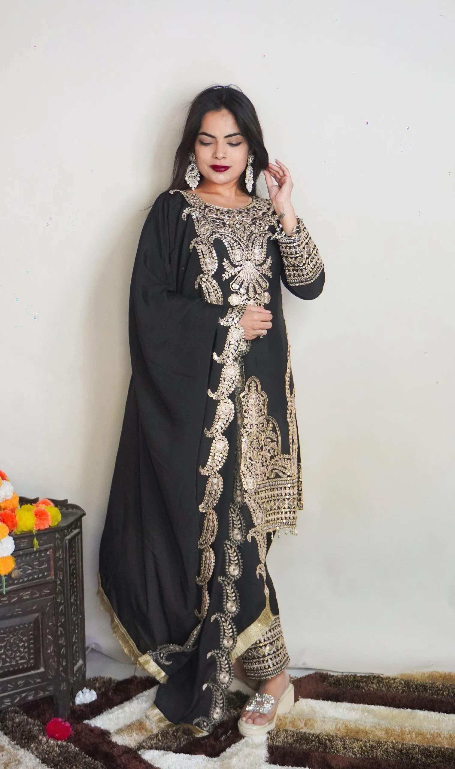 SRK 5149 Black Color Pure Chinnon Silk Embroidery Sequence Salwar Suit Wedding, Party, Festive, Events Expected Delivery 4-6 Working Days @ 2049/- | Jump Suits, Salwar suit, Casual Suits, Creative suits, Designer Suits, Palazzo Suits, Party Wear Suits, Patiala Suits, Straight Suits